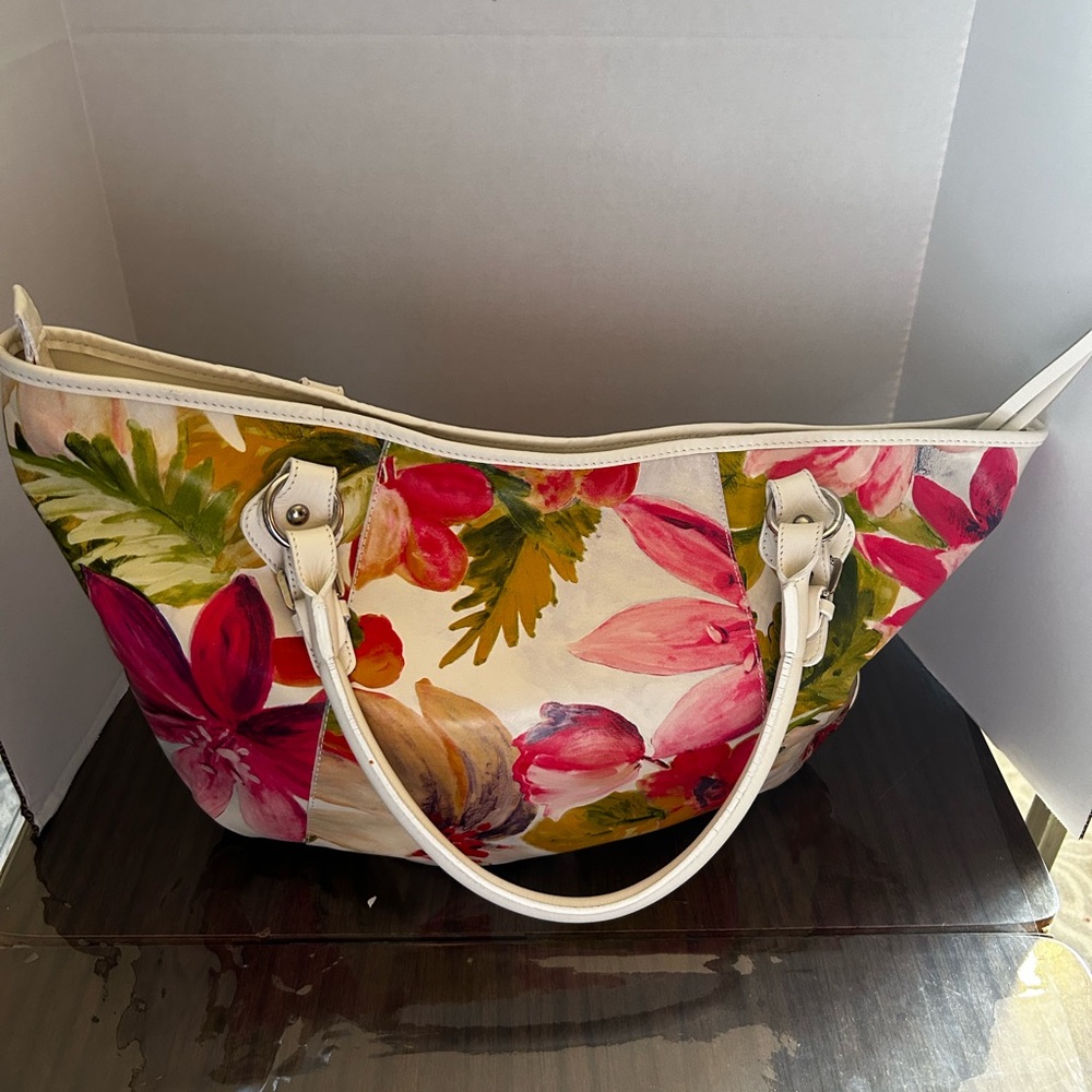 Maurizio Taiuti Floral Canvas Tote in Pink, Green, Cream